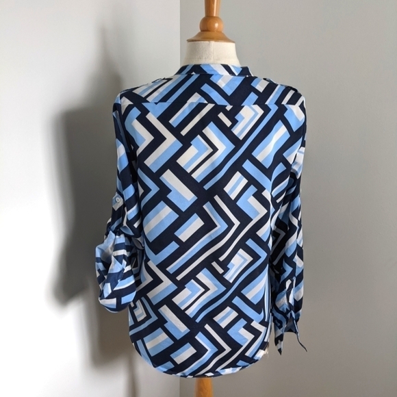 Nwot Calvin Klein Camp Button Down Shirt in Mod Print Geometric Pattern M - Picture 5 of 16